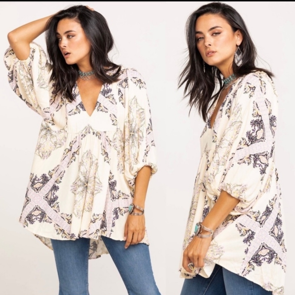 FREE PEOPLE Girl Talk Printed Tunic Top